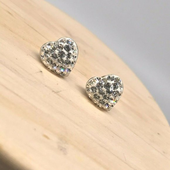 Authentic 925 Sterling Silver Heart Shaped Earrings with Sparkly White Stones - Picture 8 of 8